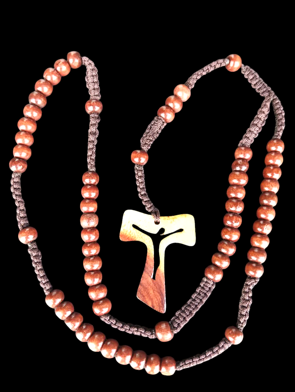 Rosario con Cruz tau  con silueta de Cristo