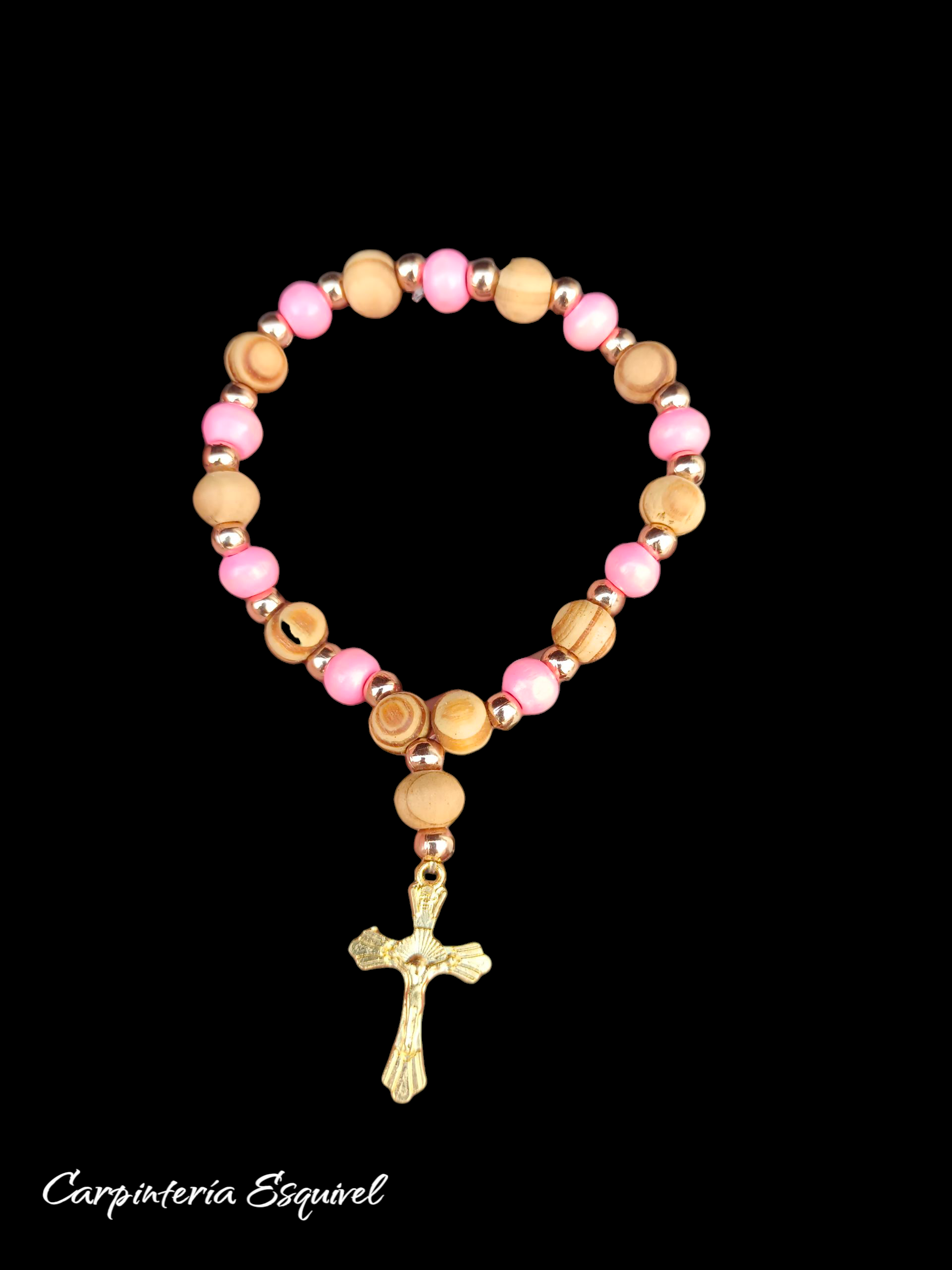 Pulsera de madera con Cruz metálica